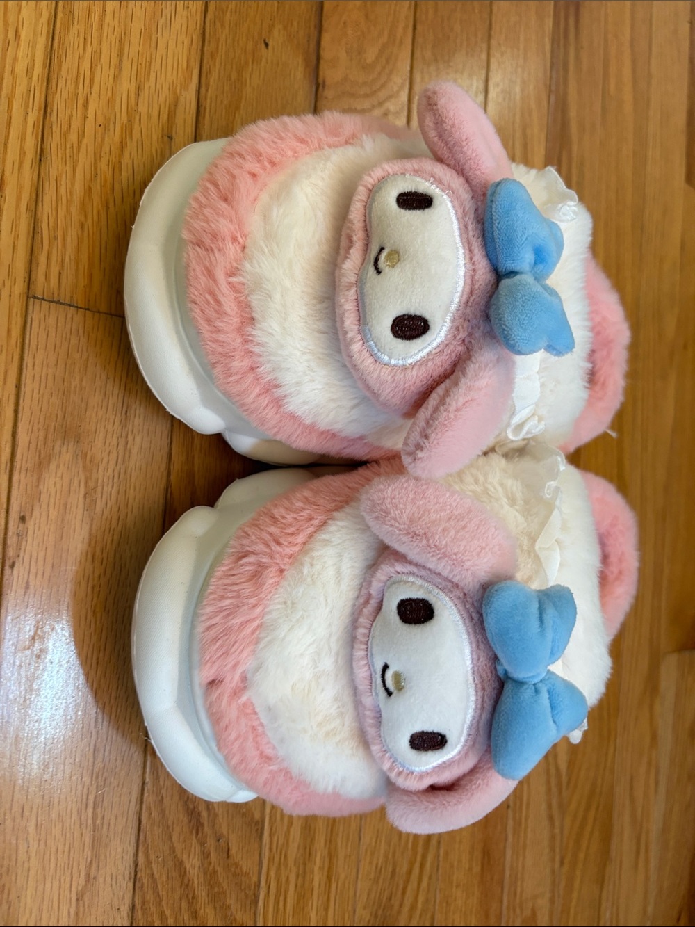 My Melody Plush Pink & White Character Slippers with Blue Bows